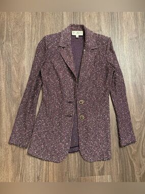 St. John collection, pink multi textured knit cardigan with gold buttons. Size 6